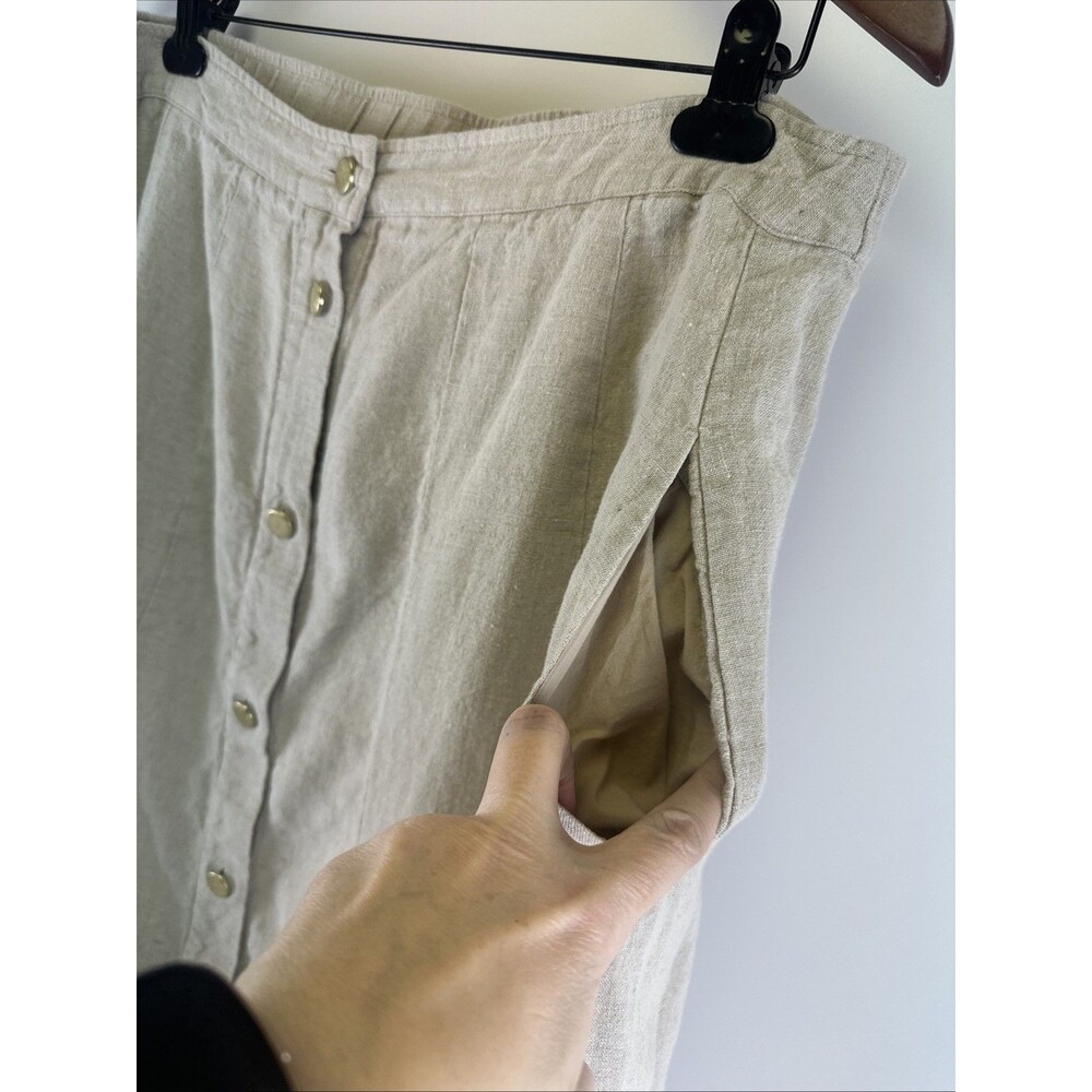 Soft Surroundings Linen Maxi Skirt Button Down Pockets Natural Tan Womens Large - Picture 2 of 12